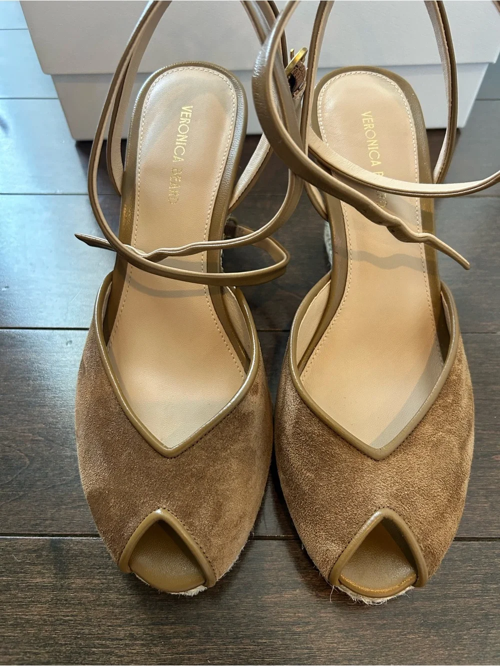 Veronica Beard Pasina Wedge Espadrille Peep-Toe Sandals - worn once inside